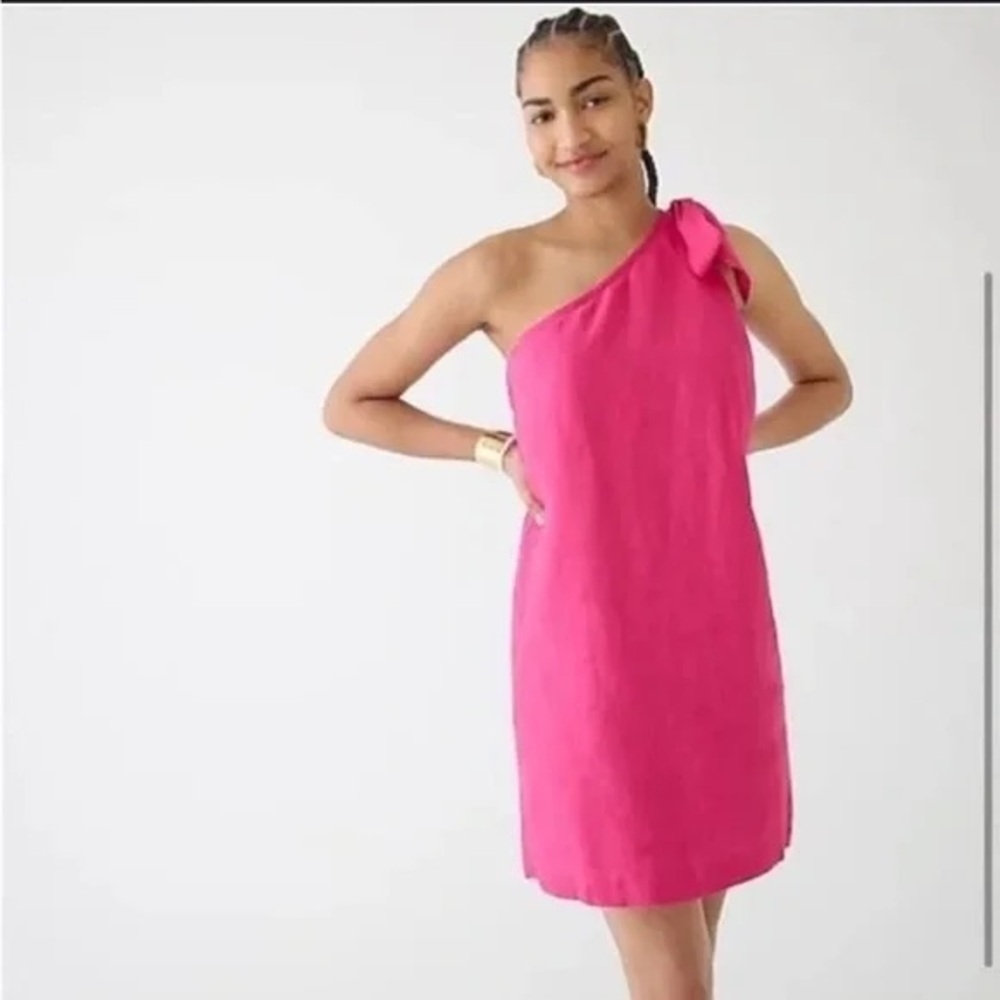New J.Crew linen shift mini dress one shoulder size SM - Picture 2 of 7